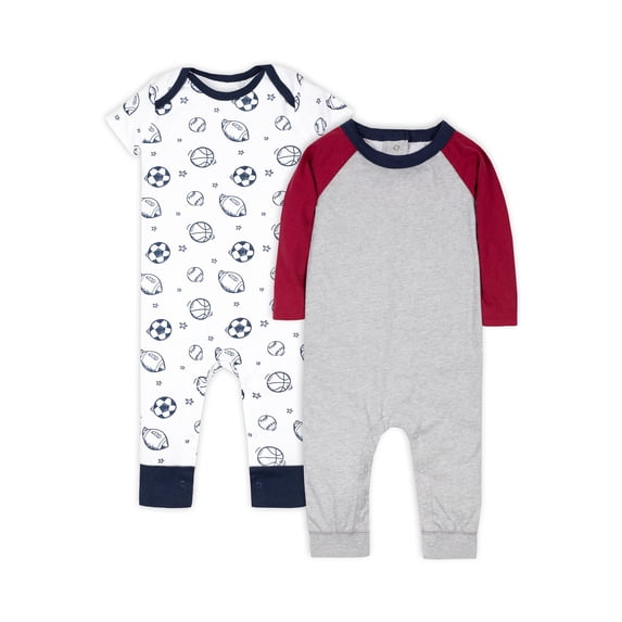 Little Star Baby Boy 2 Pk Short Sleeve Long Leg & Long Sleeve Long Leg Rompers, Size Newborn-24 Months