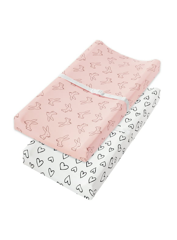 Little Star Super Combed Natural Cotton Soft Diaper Changing Pad Cover, 2 Pack, Pink