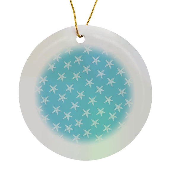 3drose, Little Starfish Beach Theme Art in Aqua and White, Circle Porcelain Ornament
