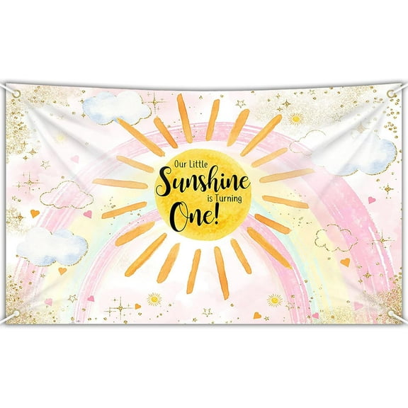 Our Little Sunshine is Turning One Birthday Backdrop Girls 1st Birthday Party Decorations Pastel Rainbow Theme First Trip Around The Sun Bday Photo Background Banner 70.8 x 43.3 Inch