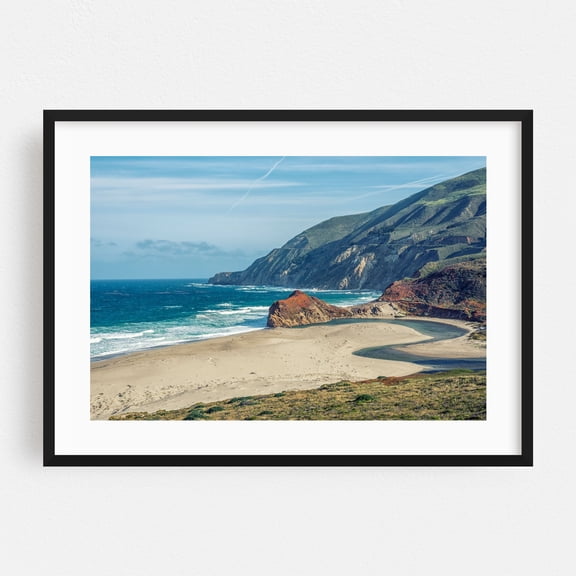 Little Sur River Beach - California Photography Black Framed Wall Art Print 16 x 24 inches