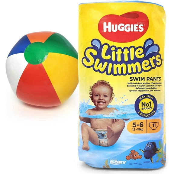 Little Swimmers Disposable Swim Diapers Ultra-Soft and Durable Swim Nappies for Beach, Pool Cute Swim Pants for Little Boys and Girls, Toddlers Includes Bonus Pool Ball Medium