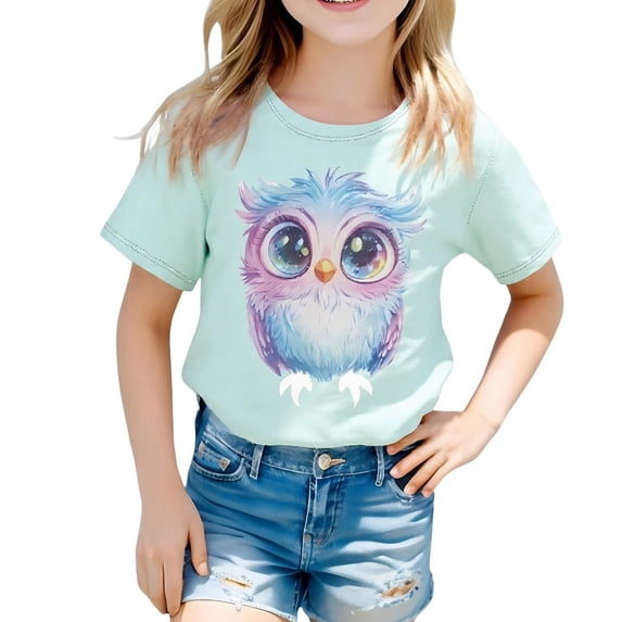 Little T-Shirts For Girls Fashion Short Sleeve Cute Printed Round Neck Casual For Kids Soft Comfortable Daily Wear Birthday Shirt Size 6-7T