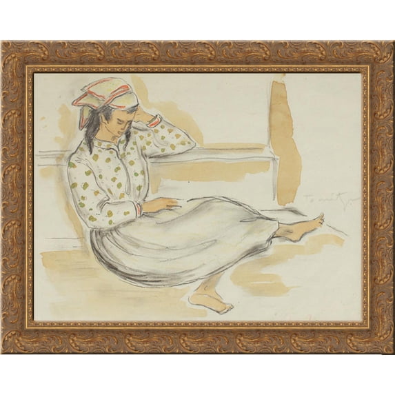 Little Tatar Girl 24x18 Gold Ornate Wood Framed Canvas Art by Nicolae Tonitza