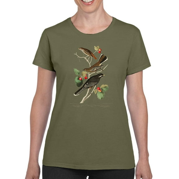 Little Tawny Thrushes T-Shirt Women -John James Audubon Designs, Female 5X-Large