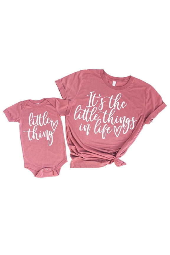 Little Thing Cursive Mommy & Me Matching Outfits White on Mauve Bodysuit 6 Months