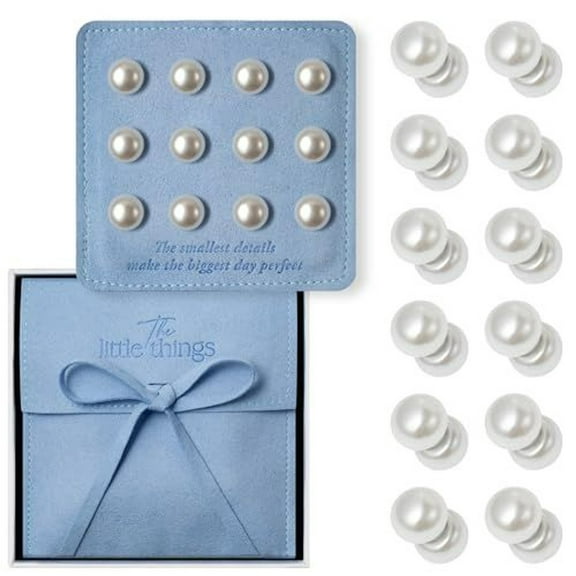 Maplefield Double-Sided Pearl Veil Weights - 12 Count Pearl White Suede - Strong Magnetic Non-Damaging Hold for Wedding Veils & Long Bridal Trains - Bridal Accessories & Dress Weights