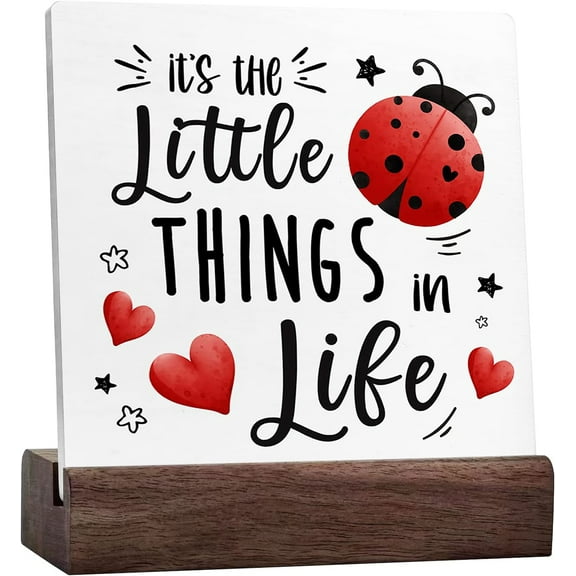 It'S The Little Things In Life Inspirational Sign Desk Decor,Rustic Spring Summer Ladybug Heart Ceramic Table Sign Desk Decorations For Home Living Room Garden Shelf Table Decor