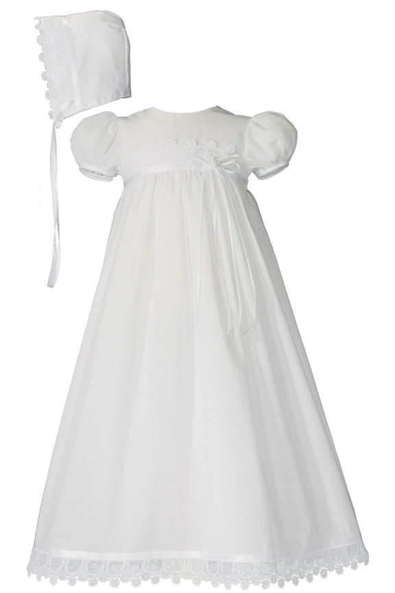 100% Cotton Handmade Girls Christening Special Occasion Dress with Italian Lace Months White Dress & Hat Only