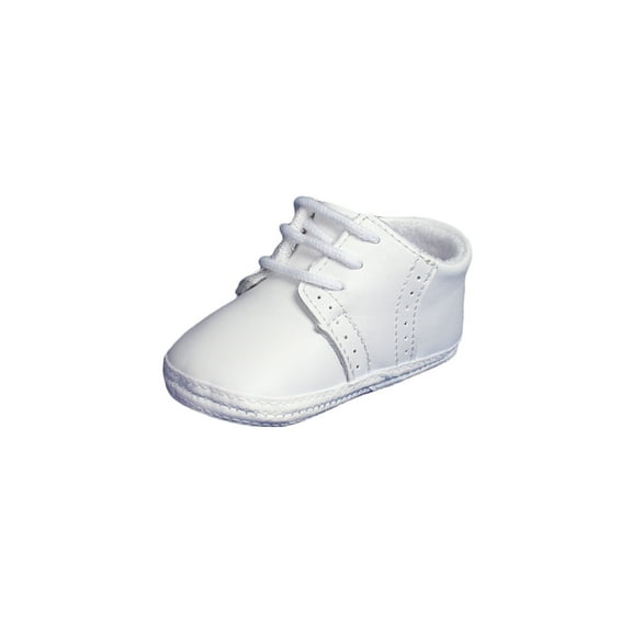 Little Things Mean A Lot Baby Boys All White Genuine Leather Saddle Oxford Crib Shoe with Perforations
