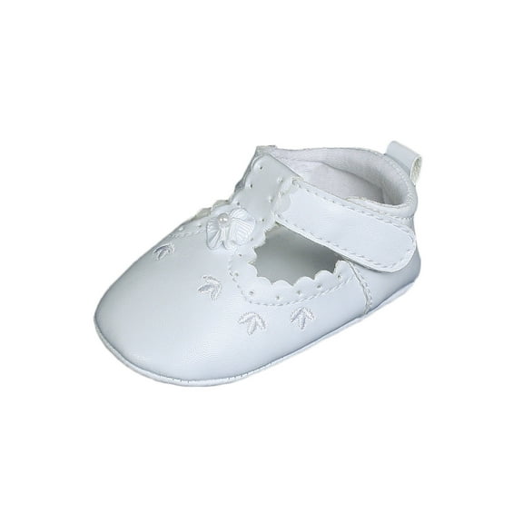 Little Things Mean A Lot Baby Girls All White Faux Leather Mary Jane Crib Shoe with Perforation Accents