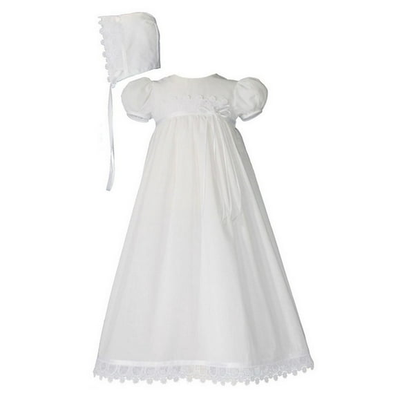 Little Things Mean A Lot CO64GS03 26 in. Girls 100 Percent Cotton Christening Gown with Italian Lace - 0-3 Month