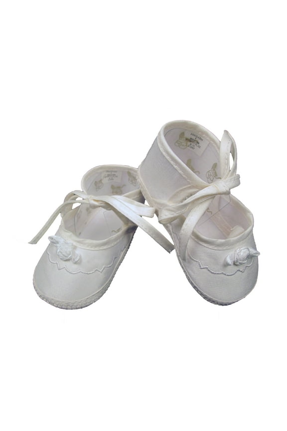 Girls Silk Dupioni Christening Shoes Baptism Shoes Ribbon Rosette