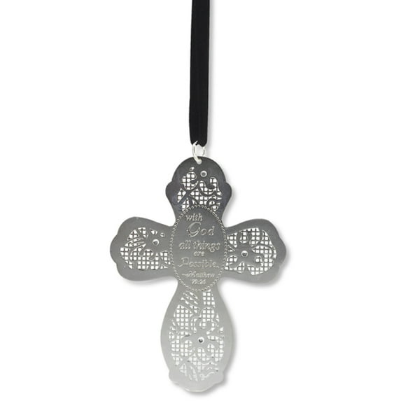 Little Things Mean A Lot - "With God all things are Possible" Religious Floral Cross Christmas Tree Ornament