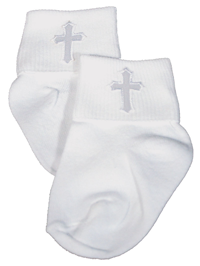 Little Things Mean a Lot White Cotton Anklet Sock with Embroidered Cross (Baby, Toddler, Little & Big Boys, Little & Big Girls) - image 1 of 1