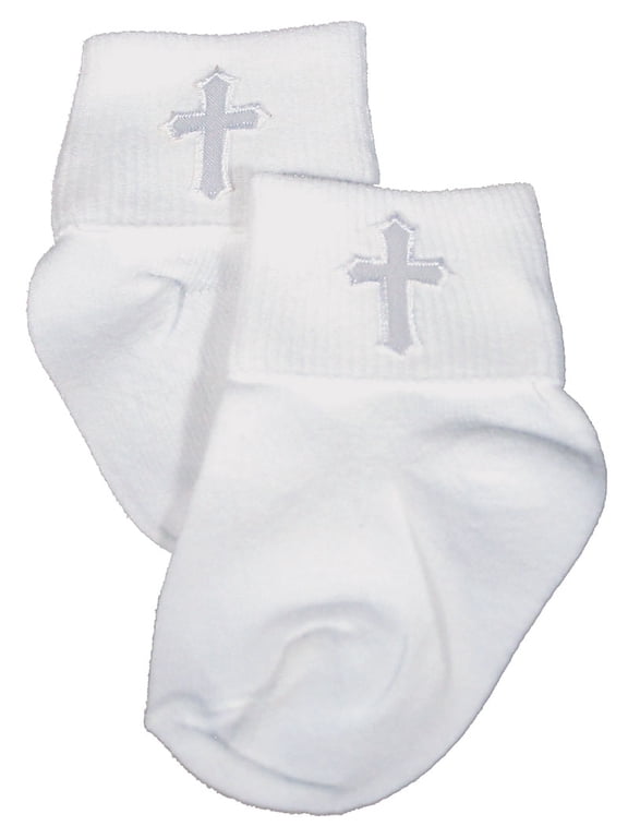 White Cotton Anklet Sock with Embroidered Cross (Baby, Toddler, Little & Big Boys, Little & Big Girls)