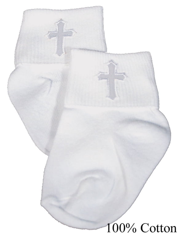White Cotton OR Nylon Anklet Sock with Embroidered Cross
