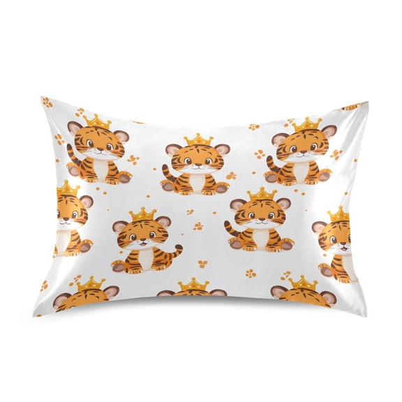 Little Tiger Pillowcase Standard Size 20''x26'' Satin Double-Sided Print Soft Wrinkle Resistant