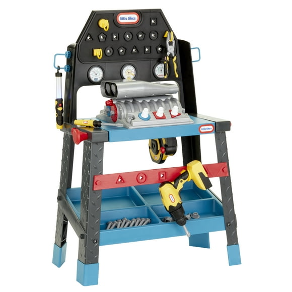 Little Tikes 2-in-1 Buildin' to Learn Motor Wood Shop Playset, Blue, for Ages 3+