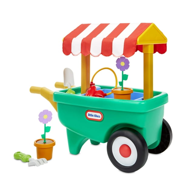 Little Tikes 2-in-1 Garden Cart & Wheelbarrow Play Gardening Toy, 10 Pieces and Sprinkler for Indoor Outdoor Preschool Pretend Play, Kids Toddlers Girls Boys Ages 2 3 4+