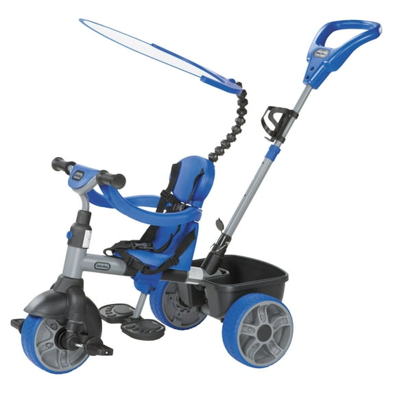 Little Tikes 4-in-1 Basic Edition Trike in Blue, Convertible Tricycle for Toddlers Tricycle with 4 Stages of Growth and Shade Canopy- For Kids Kids Boys Girls Ages 9 Months to 3 Years Old