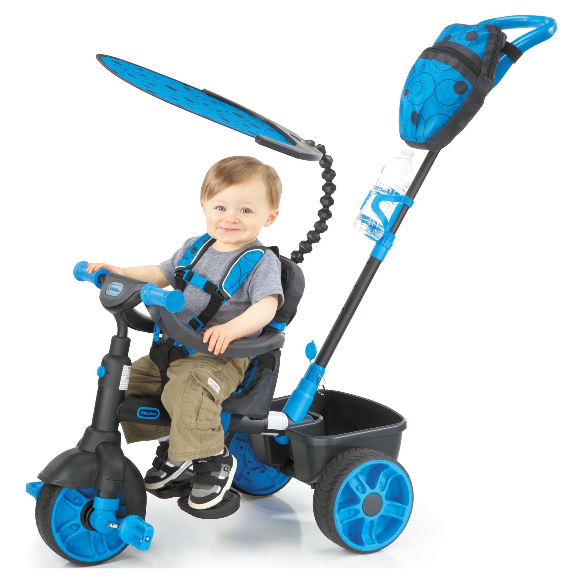 Little Tikes 4-in-1 Deluxe Edition Neon Blue Trike, Convertible Tricycle w/ 4 Stages of Growth & Shade Canopy, Toddlers, Kids Boys Girls Ages 9 Months to 3 Years - image 1 of 7