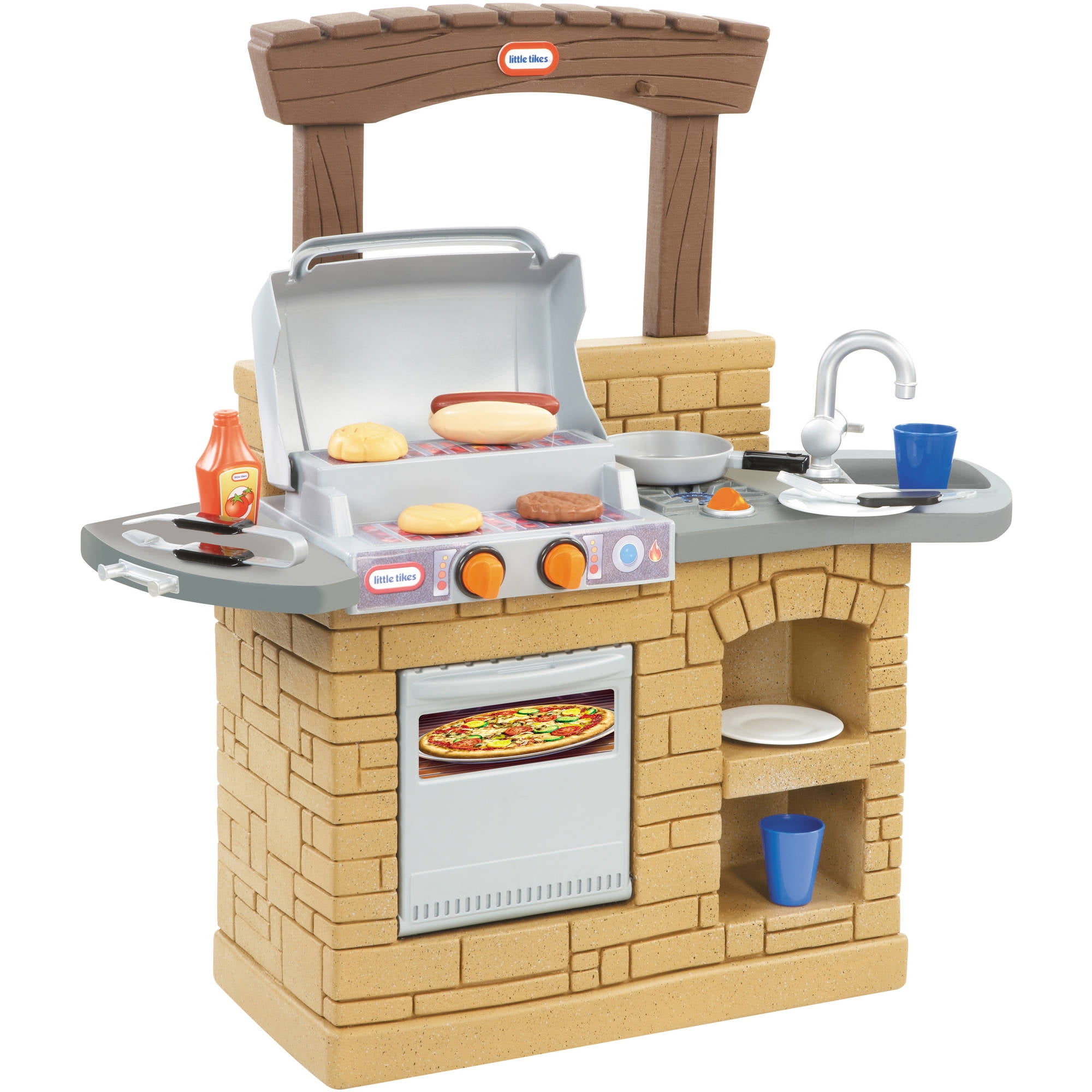 Little Tikes Cook 'n Play 12-Piece BBQ Playset with Oven, Tan, for