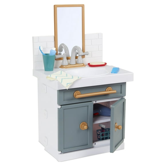 Little Tikes First Bathroom Sink with Real Working Faucet Pretend Play for Kids, 12 Bathroom Accessories, Interactive Unique Toy Multi-Color, Ages 2+