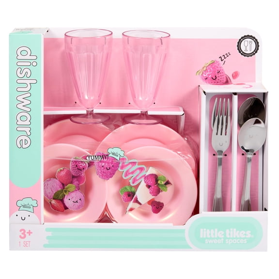Little Tikes Sweet Spaces Dishware Set, Play Kitchen Cookware, Pink, Ages 3+