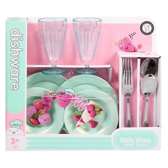 Little Tikes Sweet Spaces Dishware Set, Play Kitchen Cookware, Sea Foam, Ages 3+