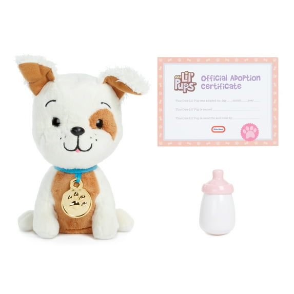 Little Tikes Just Born Puppy- Mutt, Stuffed Animal Toy with Real Puppy Sounds, Adoption Certificate, Bottle and Dog Tag for Kids & Toddlers, Girls & Boys Ages 2 3 4+