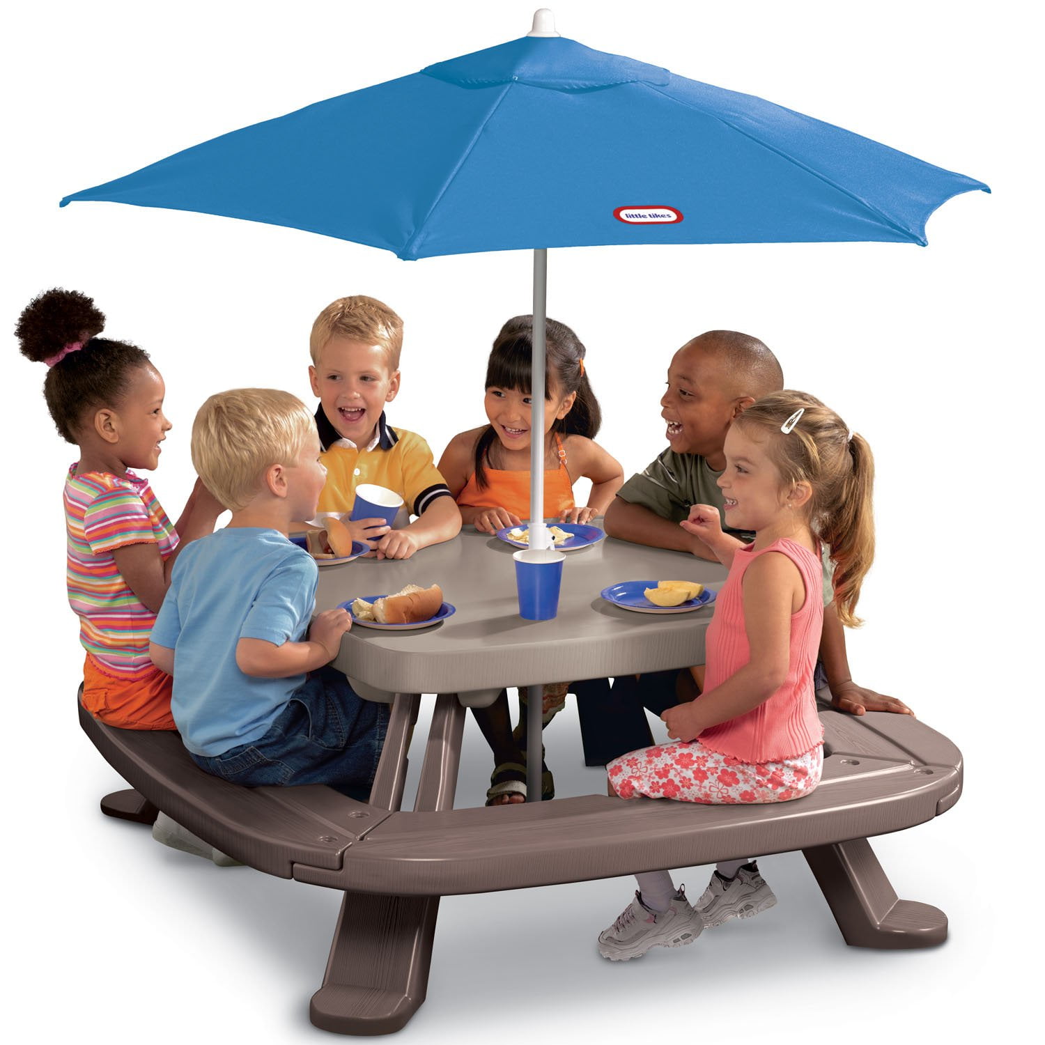 Walmart Deal of Little Tikes Large Toddler Outdoor Patio Garden Bench, Fold 'N Store Picnic Table Toy with Market Umbrella