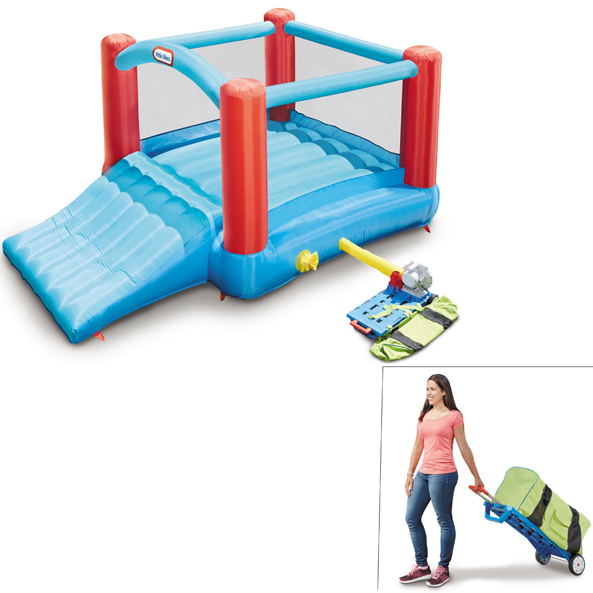 Little Tikes Pack 'n Roll 7'x7' Inflatable Bounce House with Slide, Blower and Wheeled Carry Case, Multicolor- Indoor Outdoor Toy Kids Girls Boys Ages 3 4 5+ - image 1 of 5