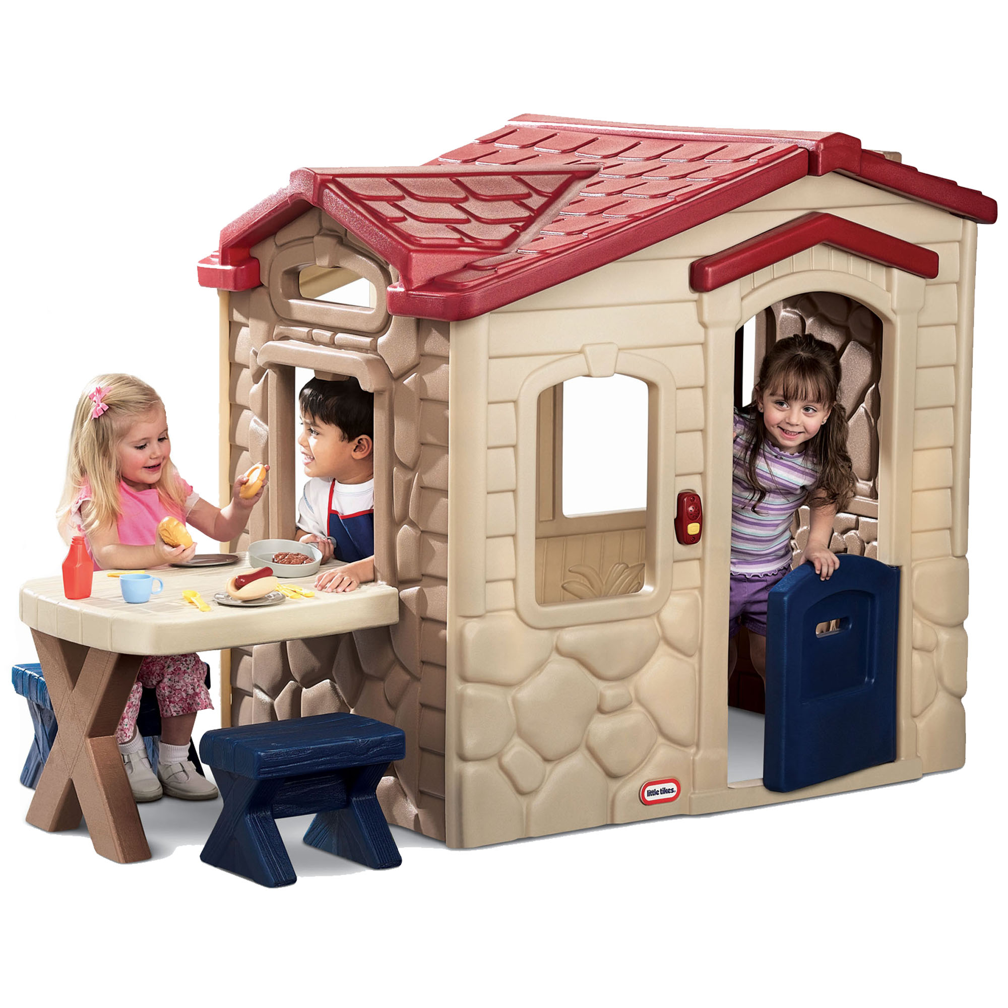 Little Tikes Picnic on the Patio Playhouse with 20 Play Accessories, Working Doorbell, Indoor and Outdoor Backyard Toy, Tan- For Kids Toddlers Boys Girls Ages 2 3 4+ Year Old - image 1 of 5
