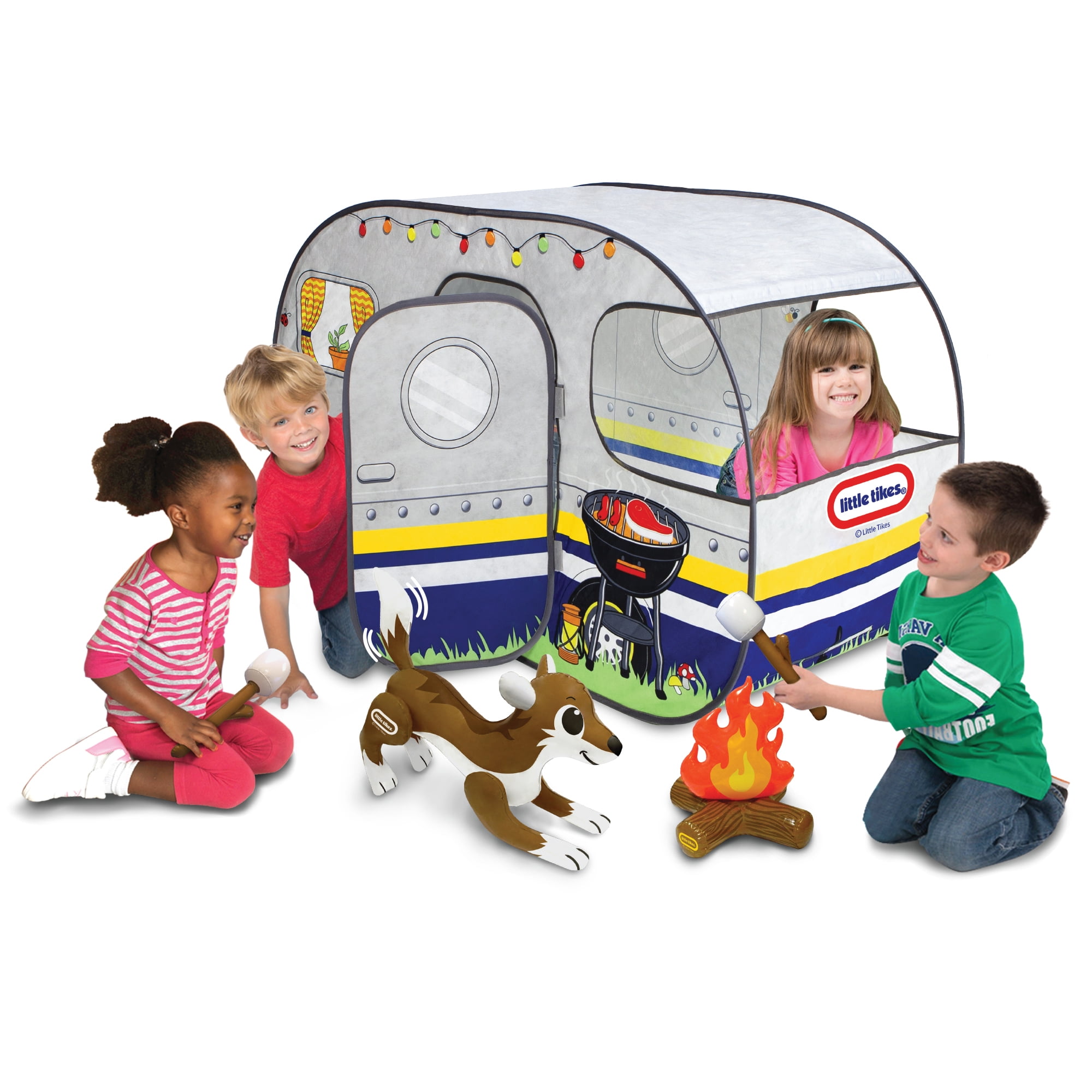 Little Tikes RV Camper Tent Pop Up Playhouse with Inflatable Accessories for Kids Ages 3 8