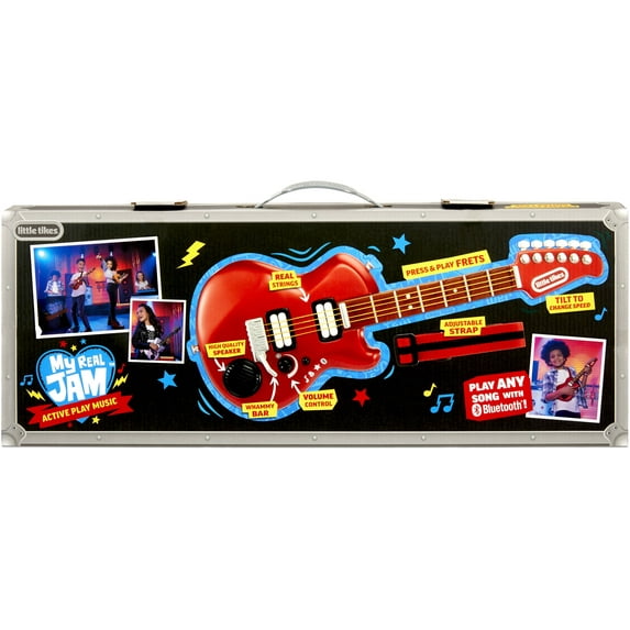 Little Tikes My Real Jam Electric Guitar, Toy Guitar with Strap, Toy Musical Instrument with 4 Play Modes, Play Any Song with Bluetooth, Gift for Kids Boys Girls Ages 3 4 5+