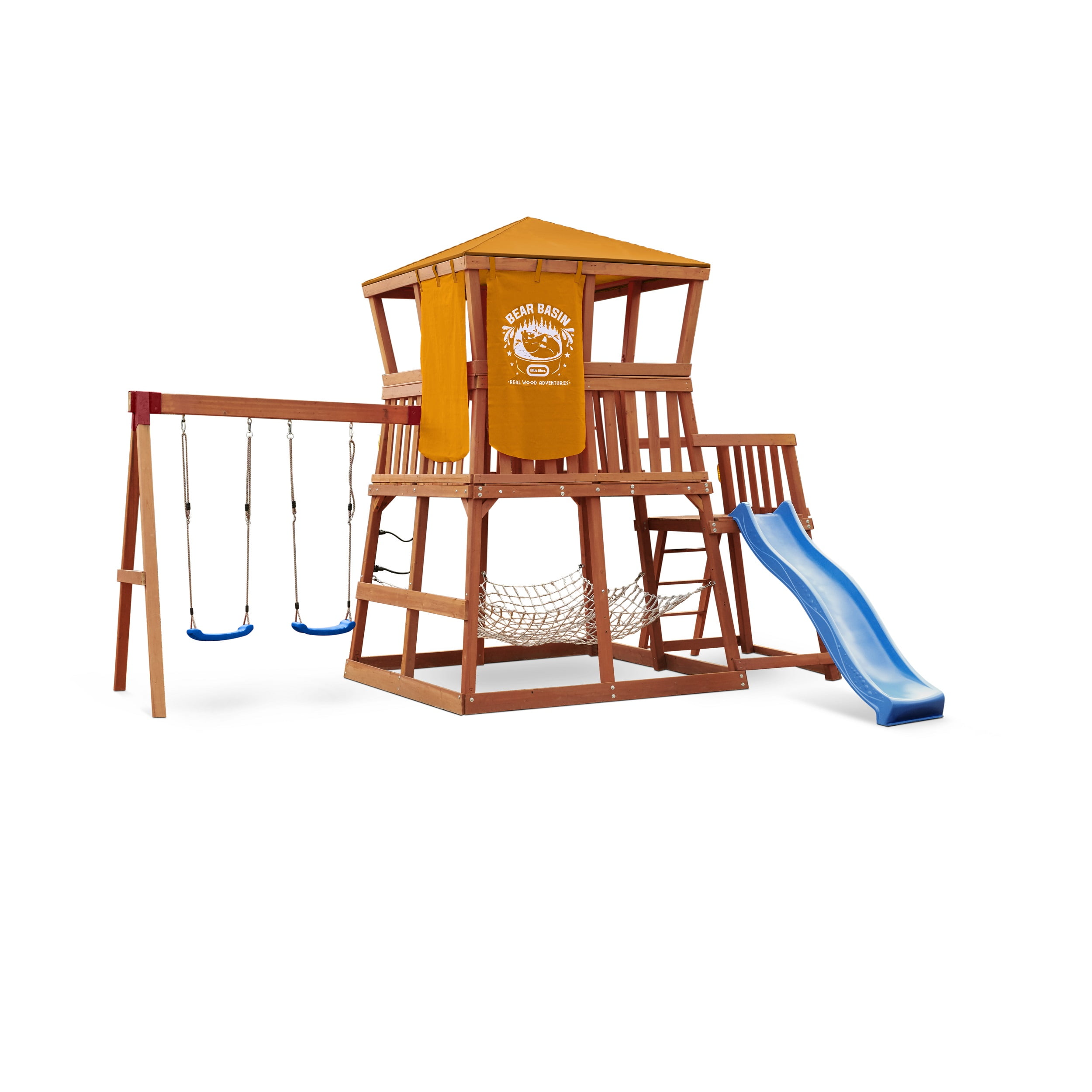 Little Tikes, Real Wood Adventures Bear Basin Wooden Outdoor Playset and  Wooden Swing Set with Slide, Deck, Playground and Backyard Set Suitable for 