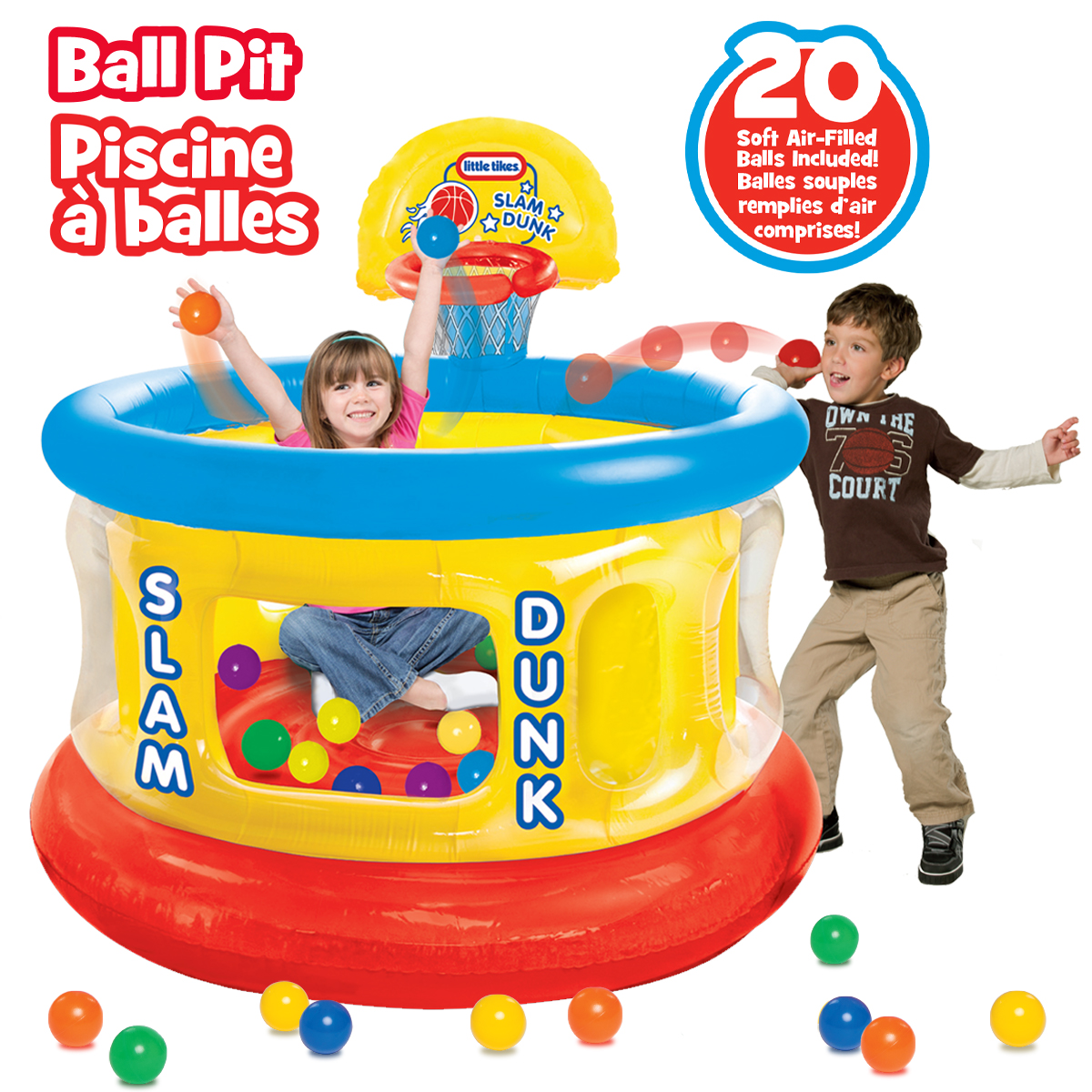 Little Tikes Slam Dunk Big Ball Pit, Inflatable Basketball Hoop and Balls for Kids Ages 3-6 - image 1 of 6