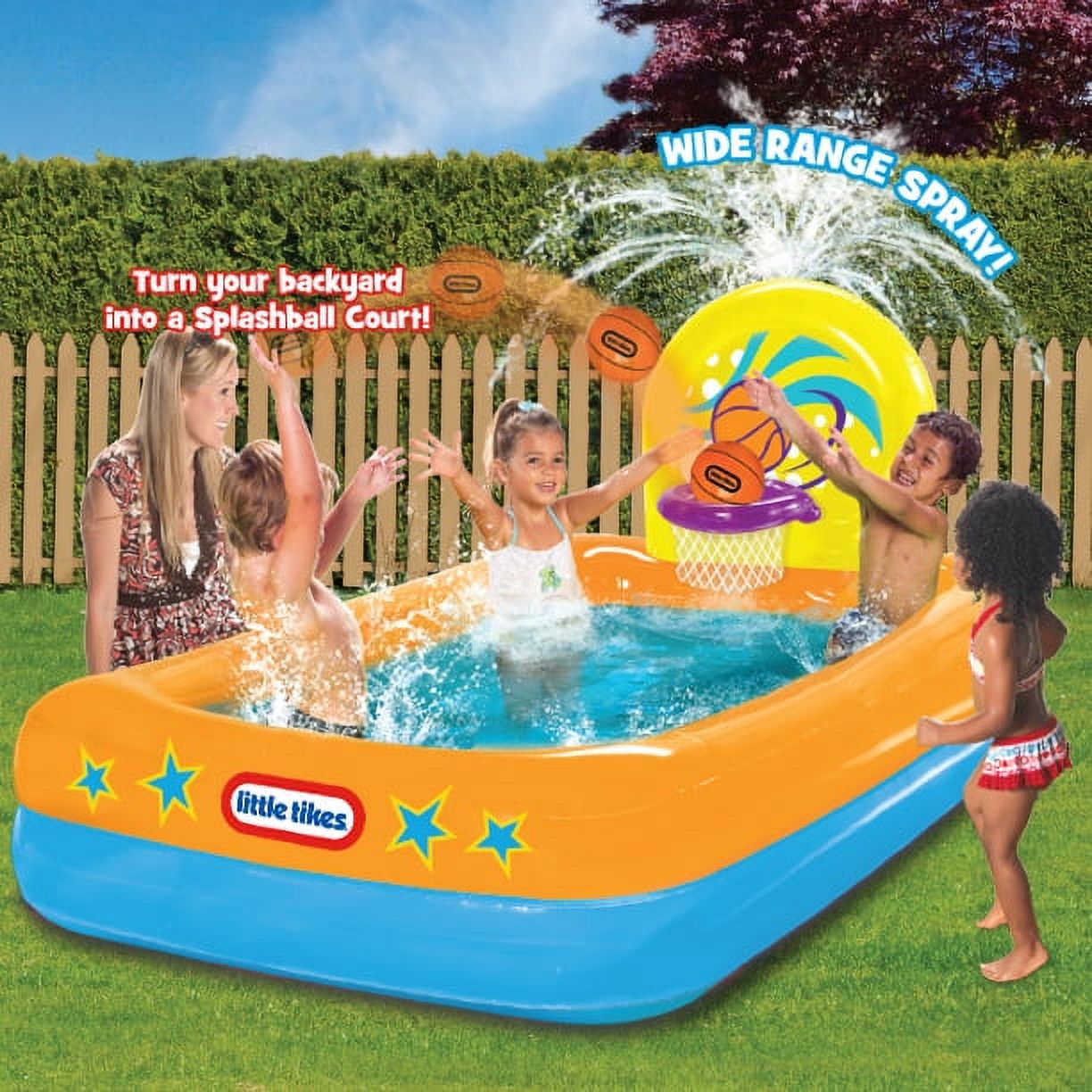 Little Tikes Splash Dunk Sprinkler Pool, Inflatable Pool with Basketball Hoop and Ball for Kids Ages 3-6 - image 1 of 5