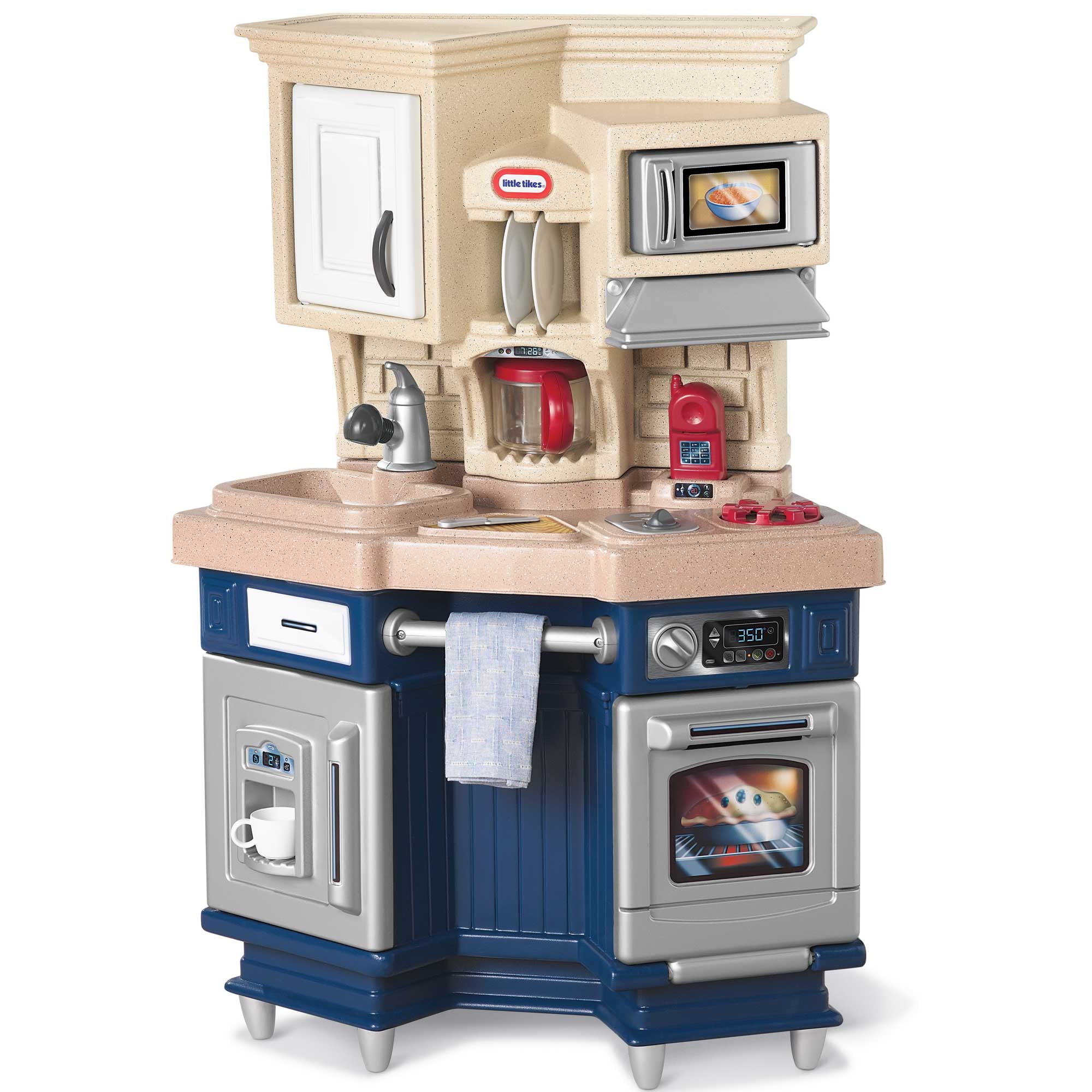 Beige and Blue Plastic Kids Kitchen Playset with Accessories