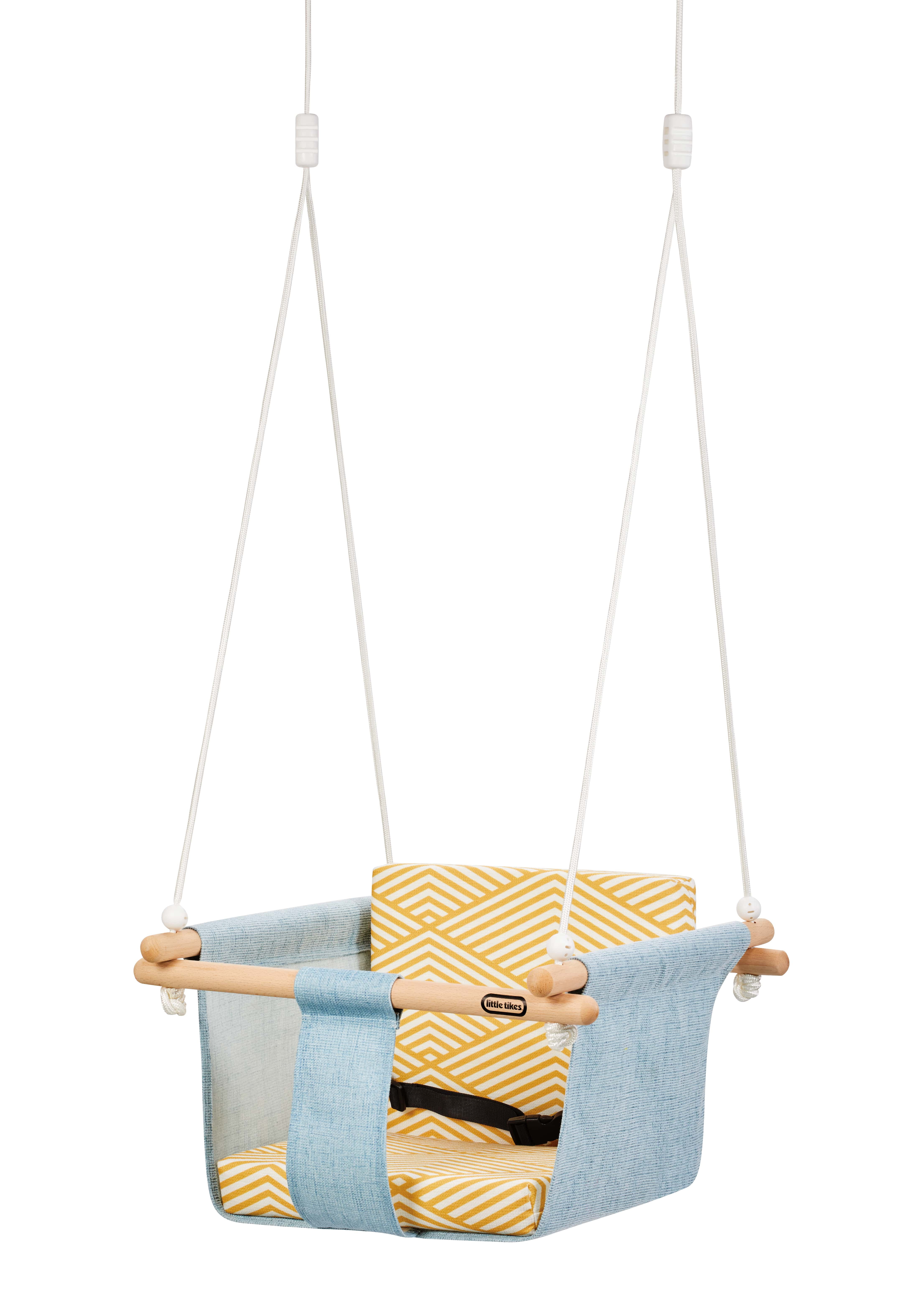 Little Tikes Wood Rockabye Nature Swing Real Wood for Boys, Girls, Kids, Toddlers Ages 2-4 with Easy to Clean Fabric, Easy Set Up, Adjustable Safety Belt and Adjustable Height that Grows with Child