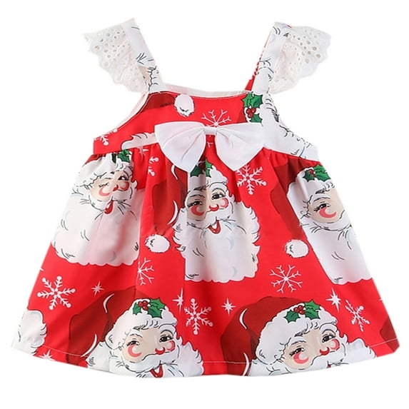 Little Toddler Girls Christmas Patterned Holiday Party Outfit Dress (Santa Claus, 1-2 Years)