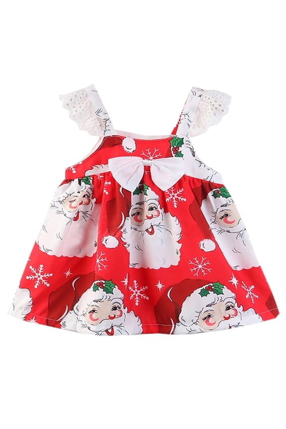 Little Toddler Girls Christmas Patterned Holiday Party Outfit Dress (Santa Claus, 5-6 Years)
