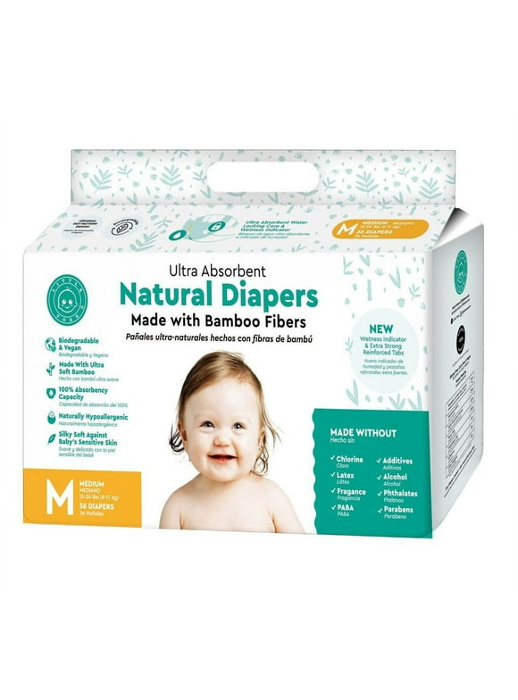Little Toes Natural Disposable Bamboo Diapers, Medium (Pack of 36) - 36 Diapers Total