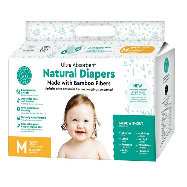 Little Toes Natural Disposable Bamboo Diapers, Medium (Pack of 36) 36