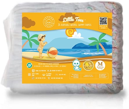 Little Toes Swim Diapers Natural Disposable, Size m, 24 Count
