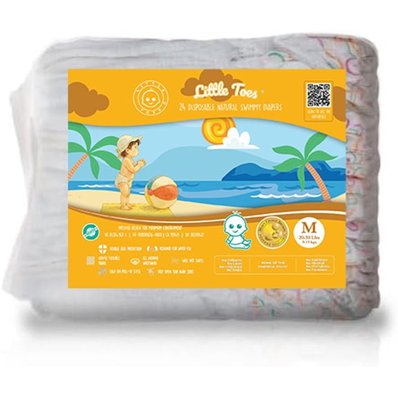 Little Toes Swim Diapers Natural Disposable, Size m, 24 Count