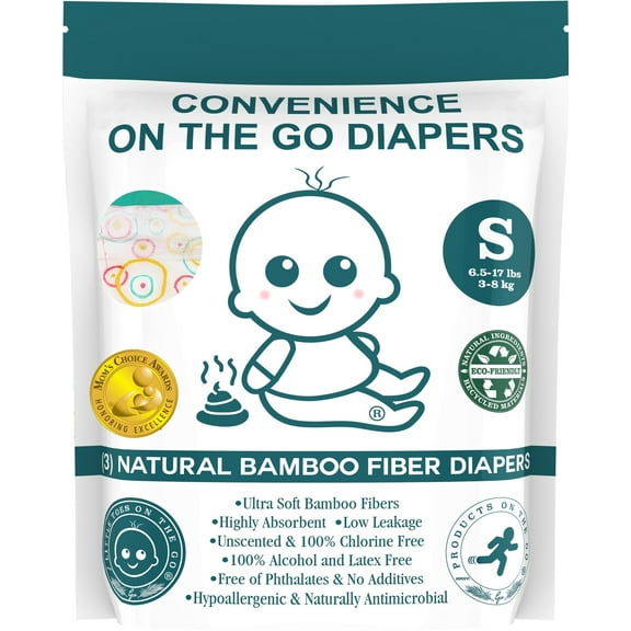 Little Toes On The Go Natural Disposable Bamboo Viscose Diapers, 3 Count Size 1 S