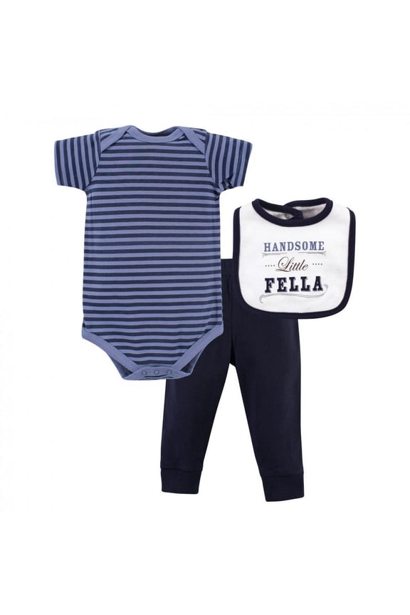 Baby Boy Bodysuit, Pant and Bib, Handsome Fella, 0-3 Months
