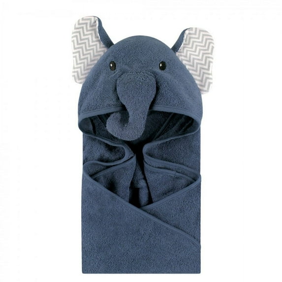 Little Treasure Baby Boy Cotton Animal Face Hooded Towel, Chevron Elephant, One Size